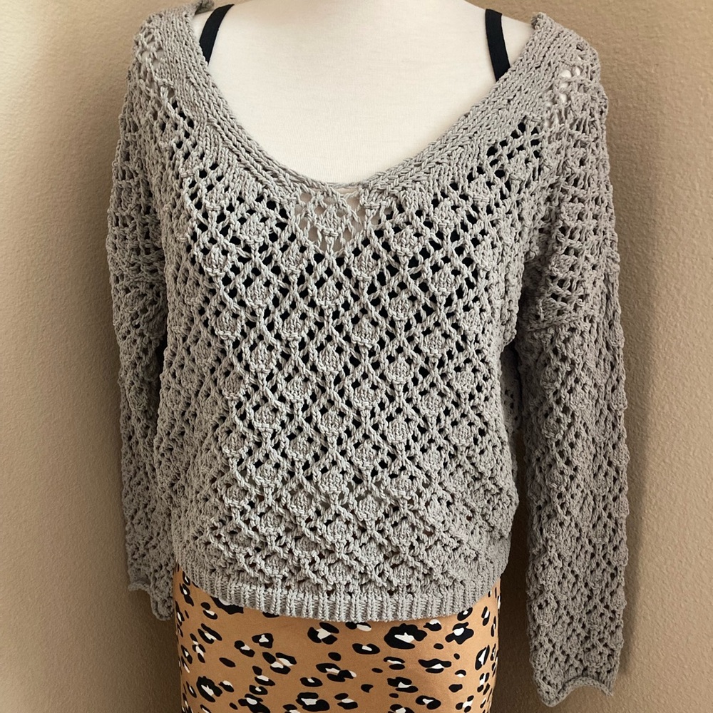 Atelier Chic Crochet Sweater in Gray